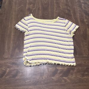 Pink, blue, and yellow striped tee.